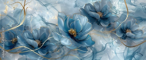 blue flower watercolor abstract painting