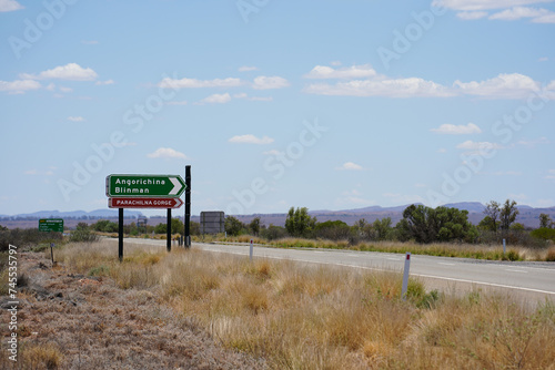 Directional road sign along the B83 Outback Highway, South Australia photo