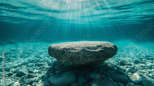 美しく澄んだ川の流れと石の舞台 photo