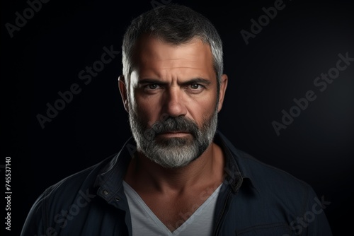 Portrait of a handsome mature man with gray beard and mustache. © Iigo