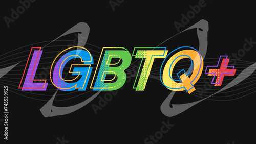 LGBTQ+ Pride Rainbow Modern Typography with pixel dithered Gradient, on Black Background Abstract Template