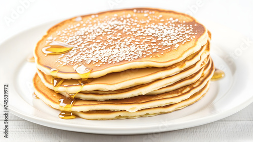 Golden Delight: A Stack of Pancakes Sprinkled with Powdered Sugar