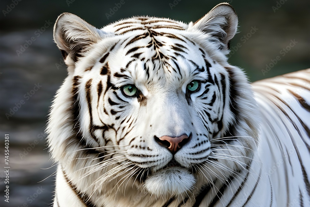 Majestic white tiger with piercing blue eyes art, perfect for wildlife themes. Generative ai