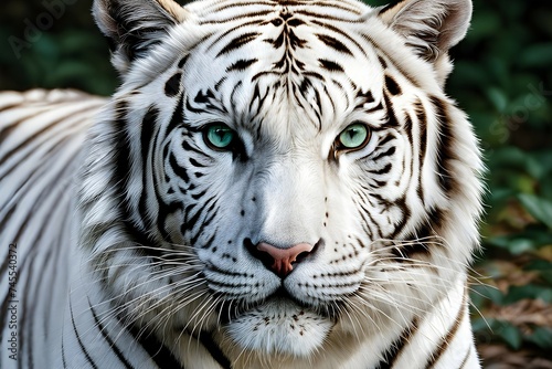 Majestic white tiger with piercing blue eyes art, perfect for wildlife themes. Generative ai © Faheem