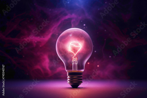 The magic of a 3D single creative bulb illuminating a dark pink space with its radiant light, beautifully captured in high definition to showcase its artistic brilliance.