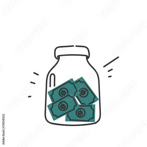 hand drawn doodle jar full of money illustration