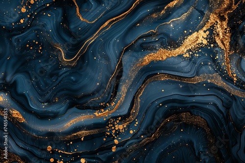 Abstract background featuring a dark blue and gold theme Creating a luxurious and elegant atmosphere with a touch of sophistication