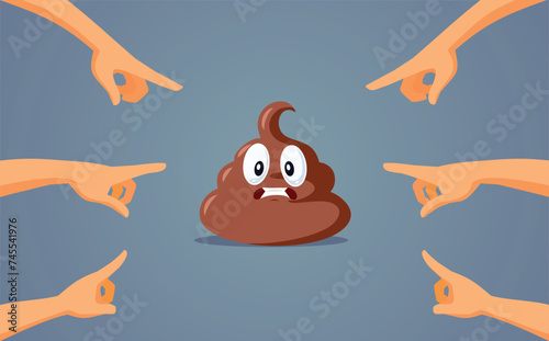 People Pointing to a Funny Poop Character Vector Cartoon Illustration. Outraged society showing a bad deed with their forefingers 
