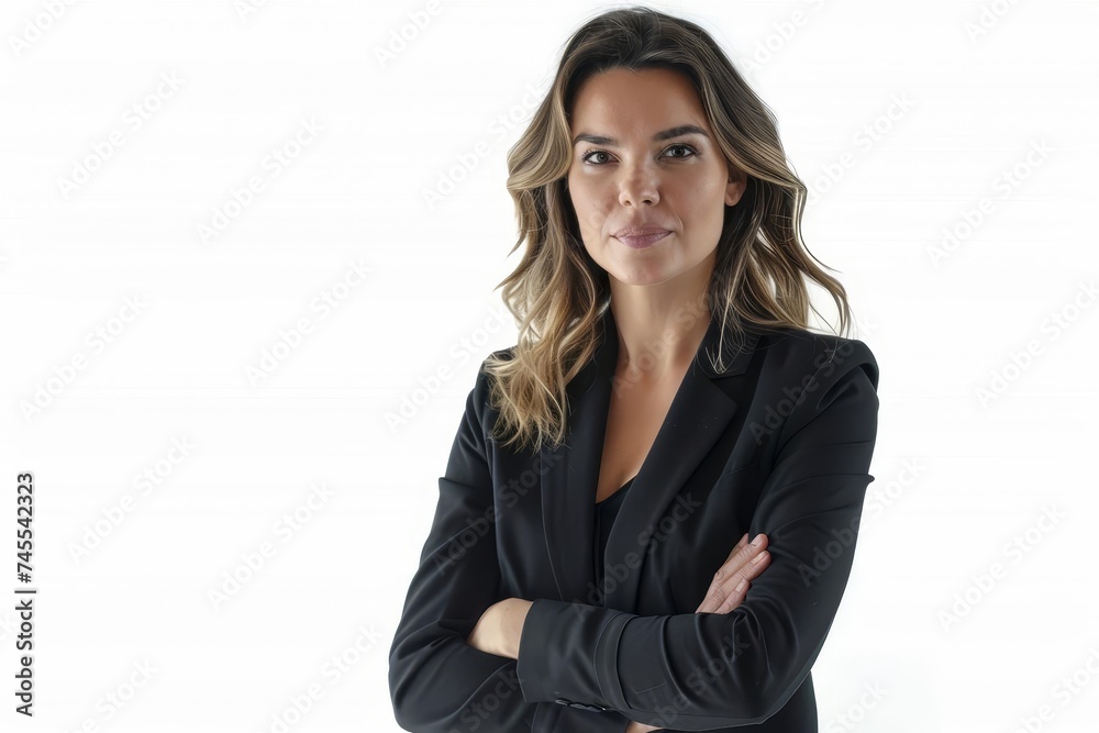 Confident businesswoman portrait Isolated on a white background Exuding professionalism and strength. her pose With arms crossed Signifies her leadership and determination Confident businesswoman portrait Isolated on a white background Exuding professionalism and strength. her pose With arms crossed Signifies her leadership and determination
