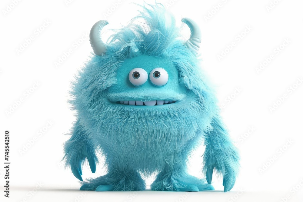 Cute and imaginative 3d cartoon character of a blue furry monster Perfect for children's media or creative projects Cute and imaginative 3d cartoon character of a blue furry monster Perfect for children's media or creative projects