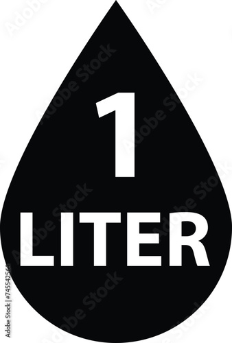 1 liter icon. Fluid volume in liters sign. Liquid drop symbol. flat style.