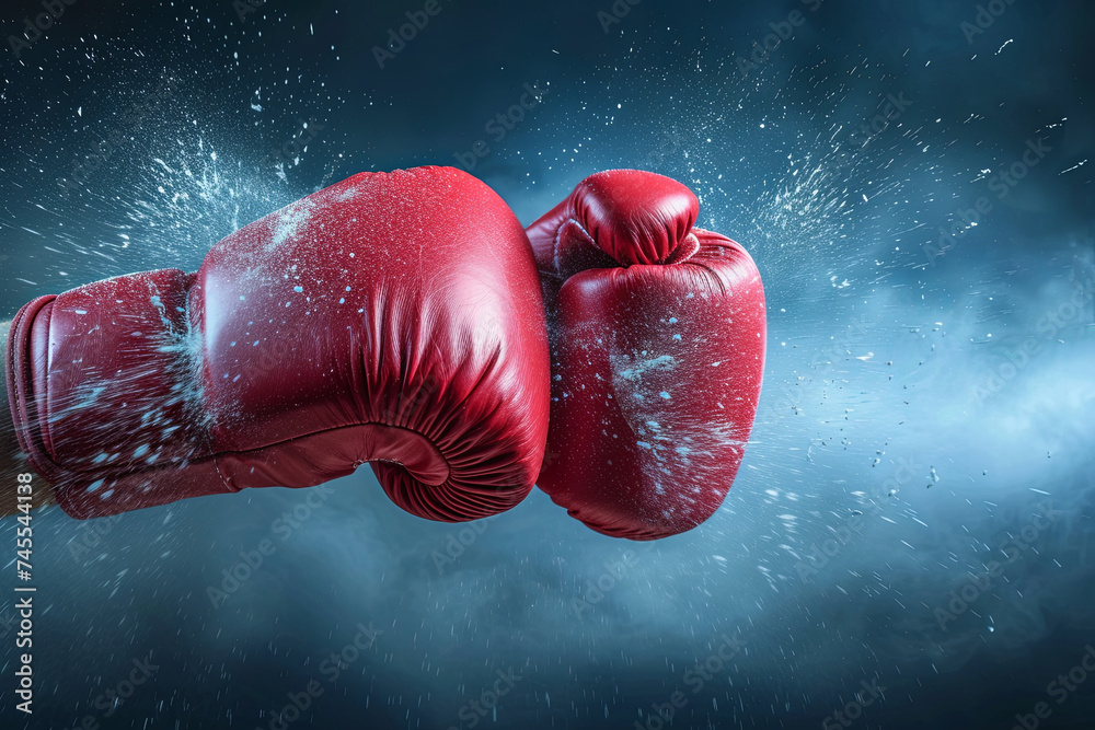 Two Boxing Gloves Clashing in a Test of Strength