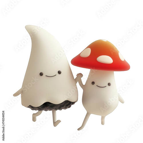 Two Small White Mushrooms Standing Together photo