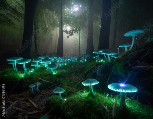 Picture a hidden grove where bioluminescent mushrooms carpet the forest floor