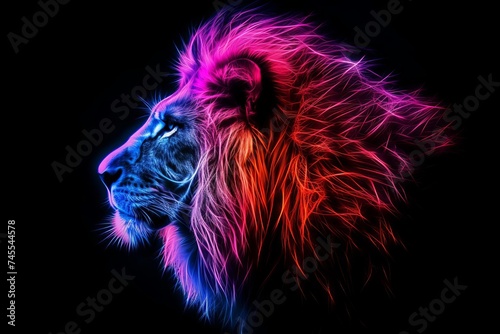 Lion's head in an artistic flame effect Merging vibrant colors to create a powerful and dynamic image of the animal's majesty