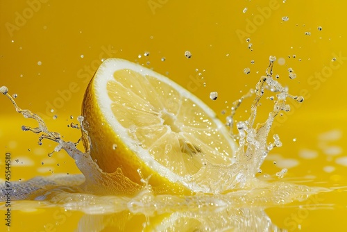 Lemon slice with splash isolated on vibrant background