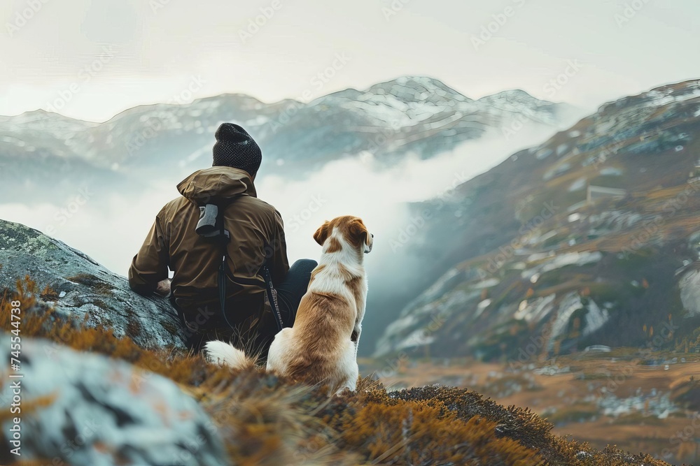 Man and his best friend enjoying a moment of connection With a backdrop of nature Highlighting the bond between humans and dogs
