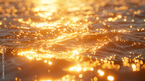 黄金に輝く海の波の様子 photo