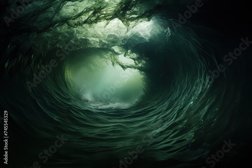 Underwater View of a Swirling Vortex in the Ocean. 