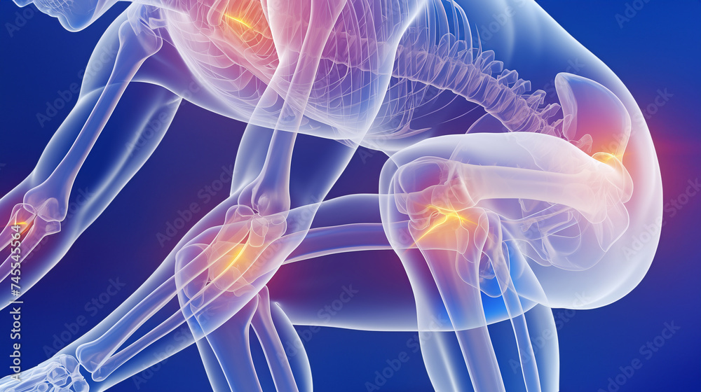 膝痛の視覚表現: ルンバー領域での痛みと不快感を具現化したイメージ.