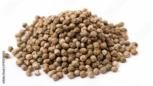 Close-up realistic photo featuring a small pile of hemp seeds on a white background Generative AI