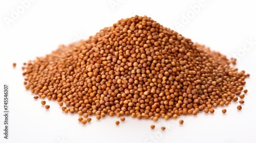 Close-up realistic photo featuring a small pile of sorghum grains on a white background Generative AI