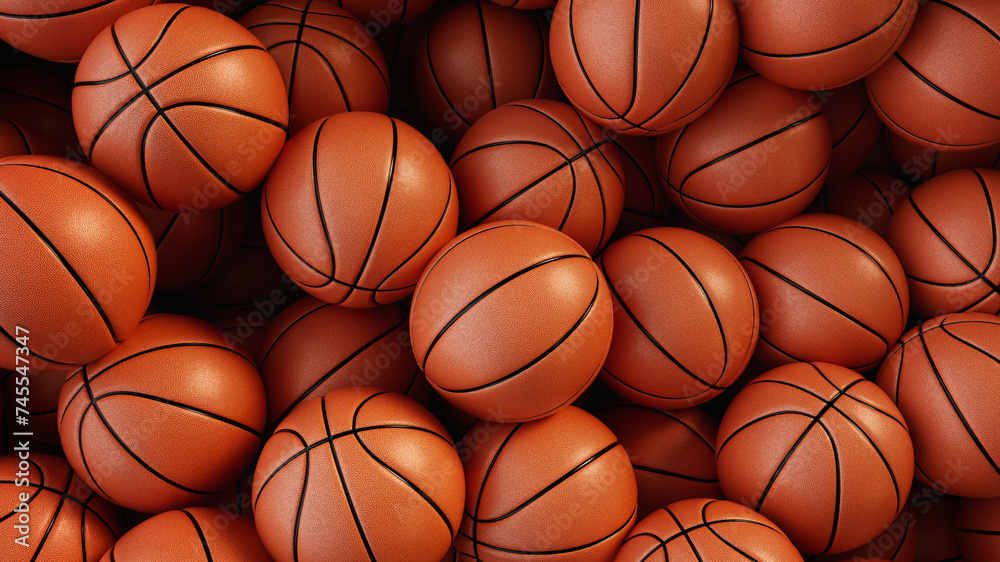 A pile of basketballs are stacked on top of each other. A pile of basketballs are stacked on top of each other.