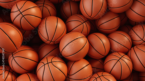 A pile of basketballs are stacked on top of each other. © phaisarnwong2517