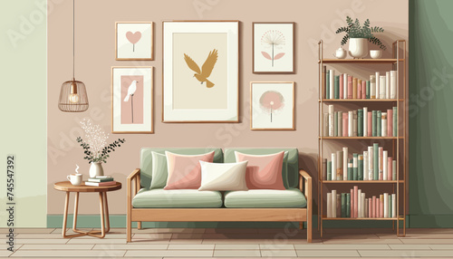 Concept of an image of a reading space with a relaxed atmosphere. Vector illustration. © DRN Studio