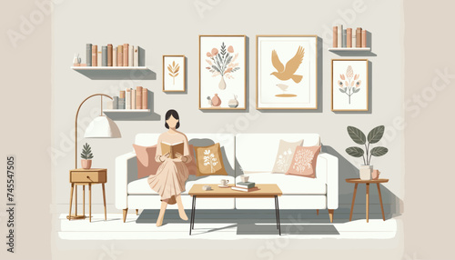 Concept of image of people happily reading book. Vector illustration.