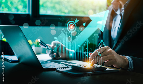 Canvas Print Financial and economic business goals, stocks, bonds analysis, planning, strategies, financial institutions, investment involve managing money and assets