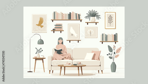 Concept of image of people happily reading book. Vector illustration.