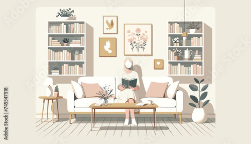 Concept of image of people happily reading book. Vector illustration.
