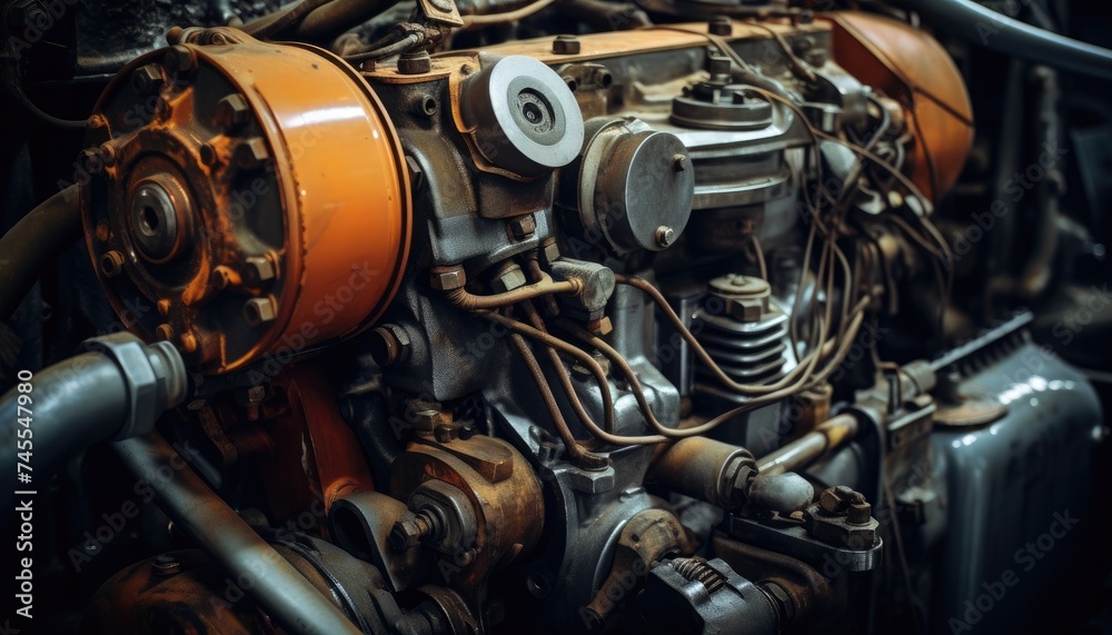 Industrial background. Engine of an old car Industrial background. Engine of an old car