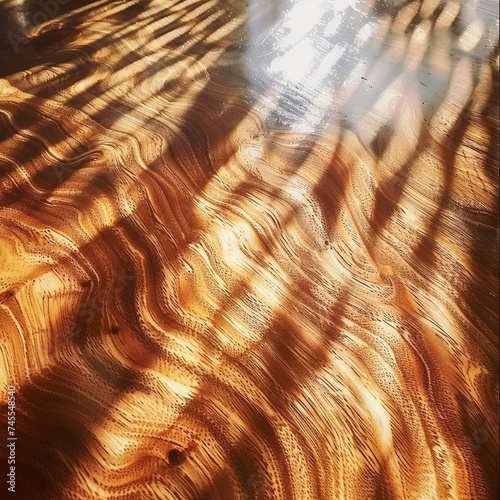 Sunlight appling over a polishe oak surface highlighting the woos natural swirls photo