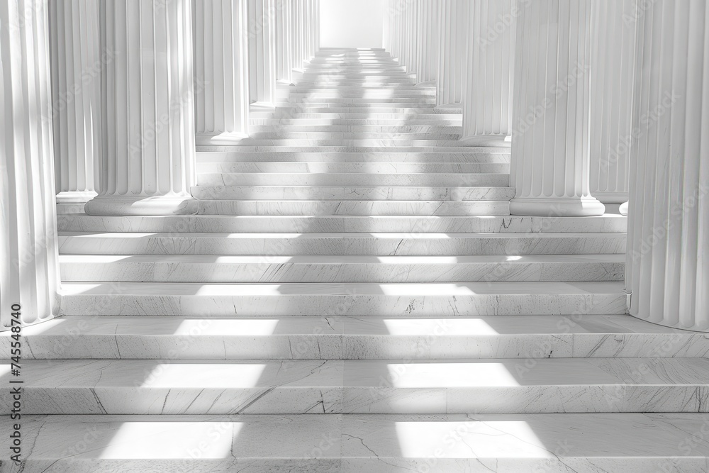 Empty white space modern interior, concept of white stairs, concept of the way to success The best way Or a novel concept, heaven background, 3D rendering. Empty white space modern interior, concept of white stairs, concept of the way to success The best way Or a novel concept, heaven background, 3D rendering.