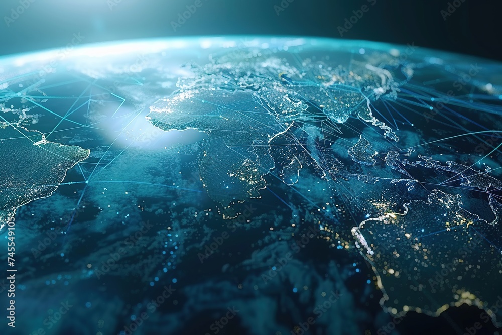 Network background images concept world map point and line internet 5G network communication transportation background blue and black technology futuristic blue