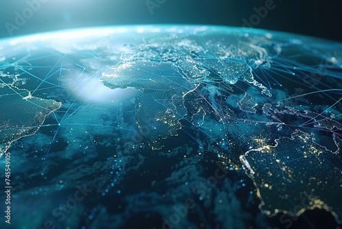Network background images concept world map point and line internet 5G network communication transportation background blue and black technology futuristic blue