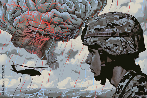 Vintage Soldier PTSD Mental Health Illustration photo