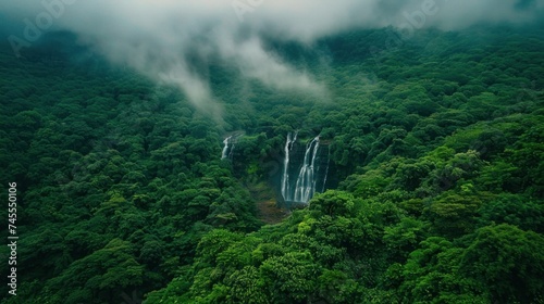 Wallpaper Mural aerial view of Waterfall in the jungle of the tropical island of Mauritius Torontodigital.ca