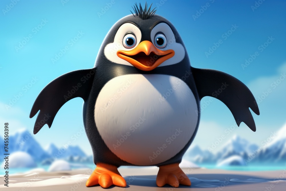 Fototapeta premium Penguin cartoon character. Wildlife fun animal adorable bird. Generate Ai