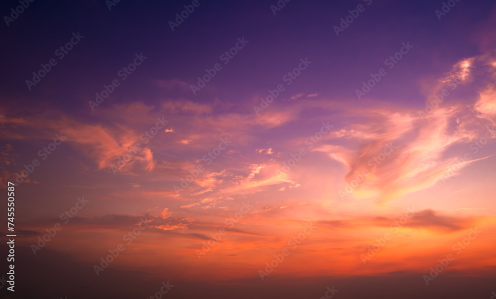 Enjoy a panoramic view of the skyline. The sun rises in the morning sky with colorful clouds. and beautiful cloud patterns In the soft light of the morning	
