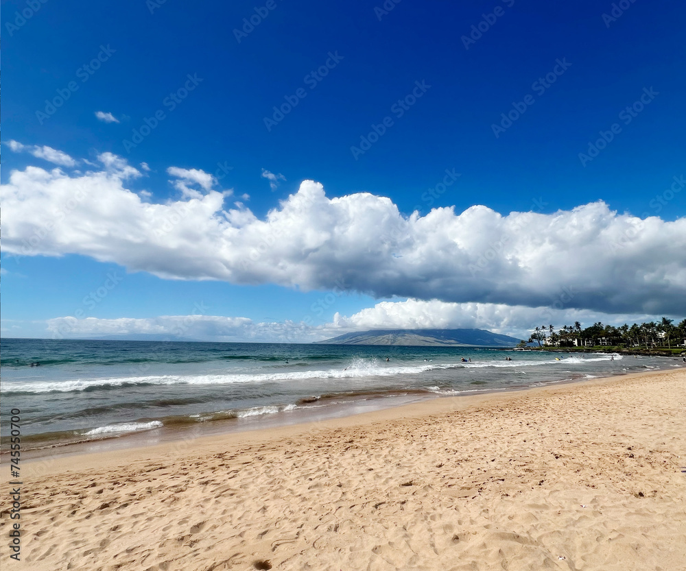 Maui, Hawii - beach with sky and clouds