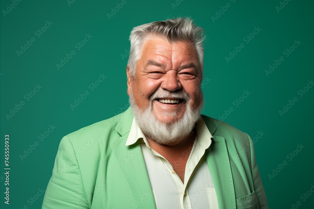 Portrait of happy senior man laughing, isolated on green background. Portrait of happy senior man laughing, isolated on green background.