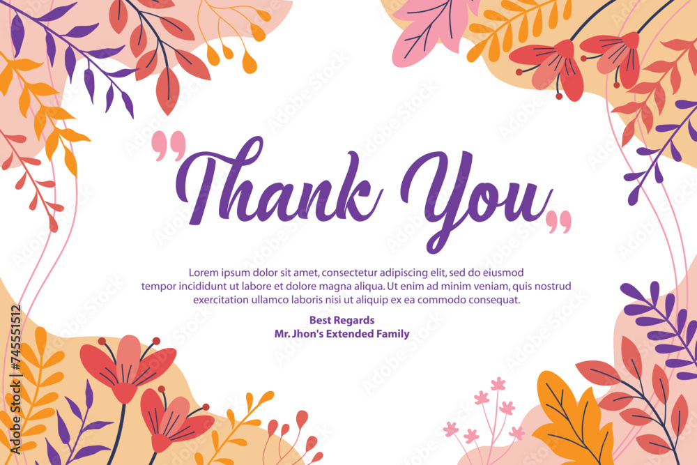 Thank You Card Template Floral Soft Flat Style Background Printable