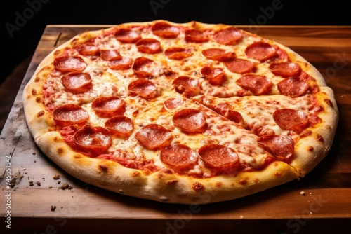 Pizza pepperoni italian table. Tasty food. Generate Ai