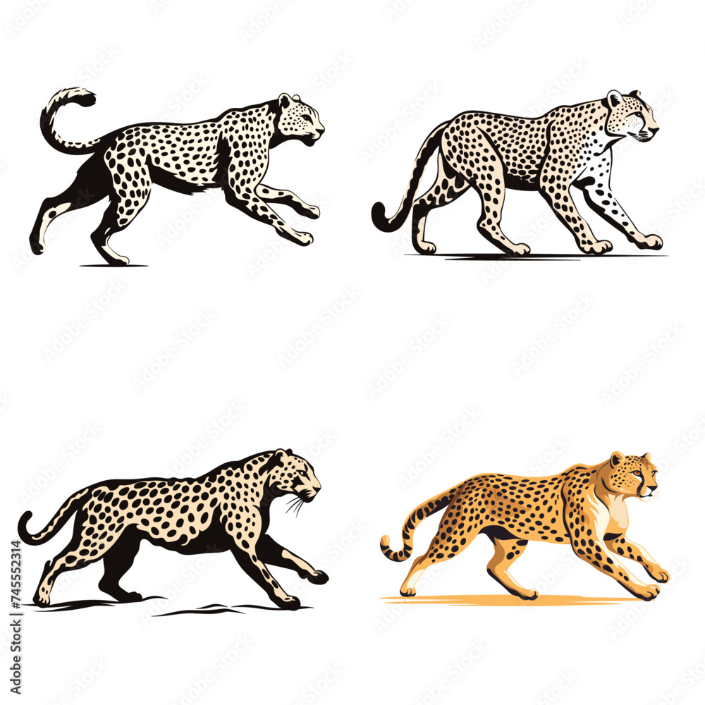 Obraz premium Cheetah (Cheetah Running Silhouette). simple minimalist isolated in white background vector illustration