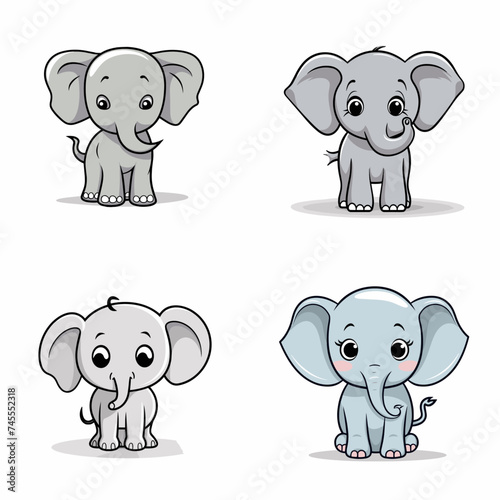 Elephant (Cute Elephant Cartoon). simple minimalist isolated in white background vector illustration