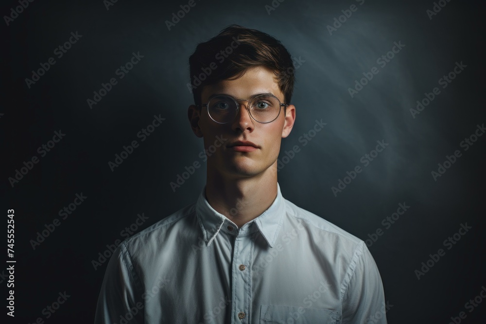Fototapeta premium Person looking in fog camera. Smoking selfie. Generate Ai