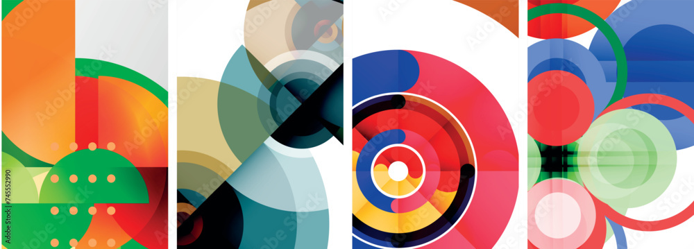 World of geometric elegance with abstract circle poster set. Circles intertwine in a symphony of shapes and colors, offering a contemporary visual feast for your design World of geometric elegance with abstract circle poster set. Circles intertwine in a symphony of shapes and colors, offering a contemporary visual feast for your design